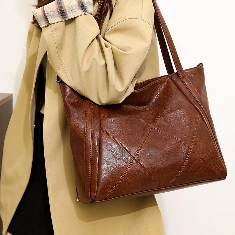 Fashion Soft Cowhide Handbag for Women 2025 Vintage Shoulder Tote Bag Genuine Leather Ladies Large Capacity Purse Bag Sac A Main
