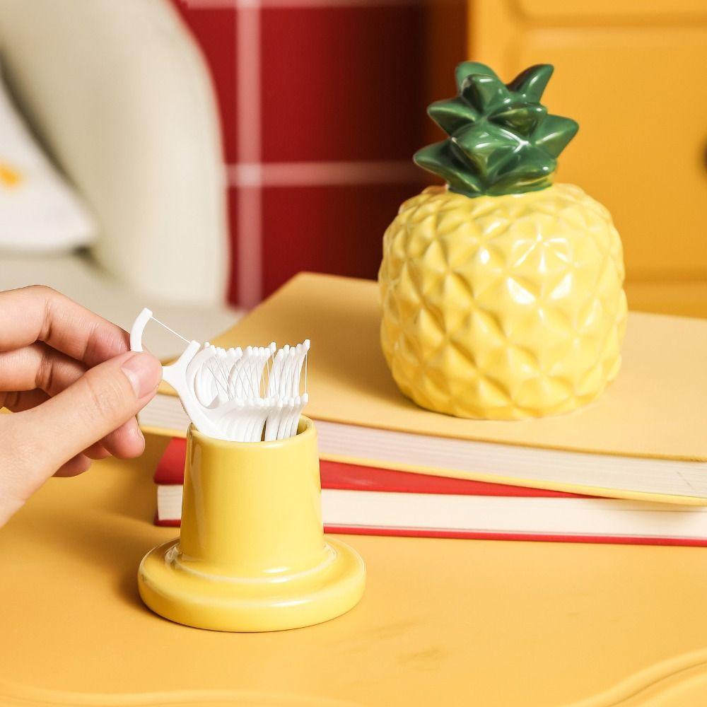 Dust-proof Fruit Theme Toothpick Box Pineapple Shape Dental Floss Storage Box  Living Room