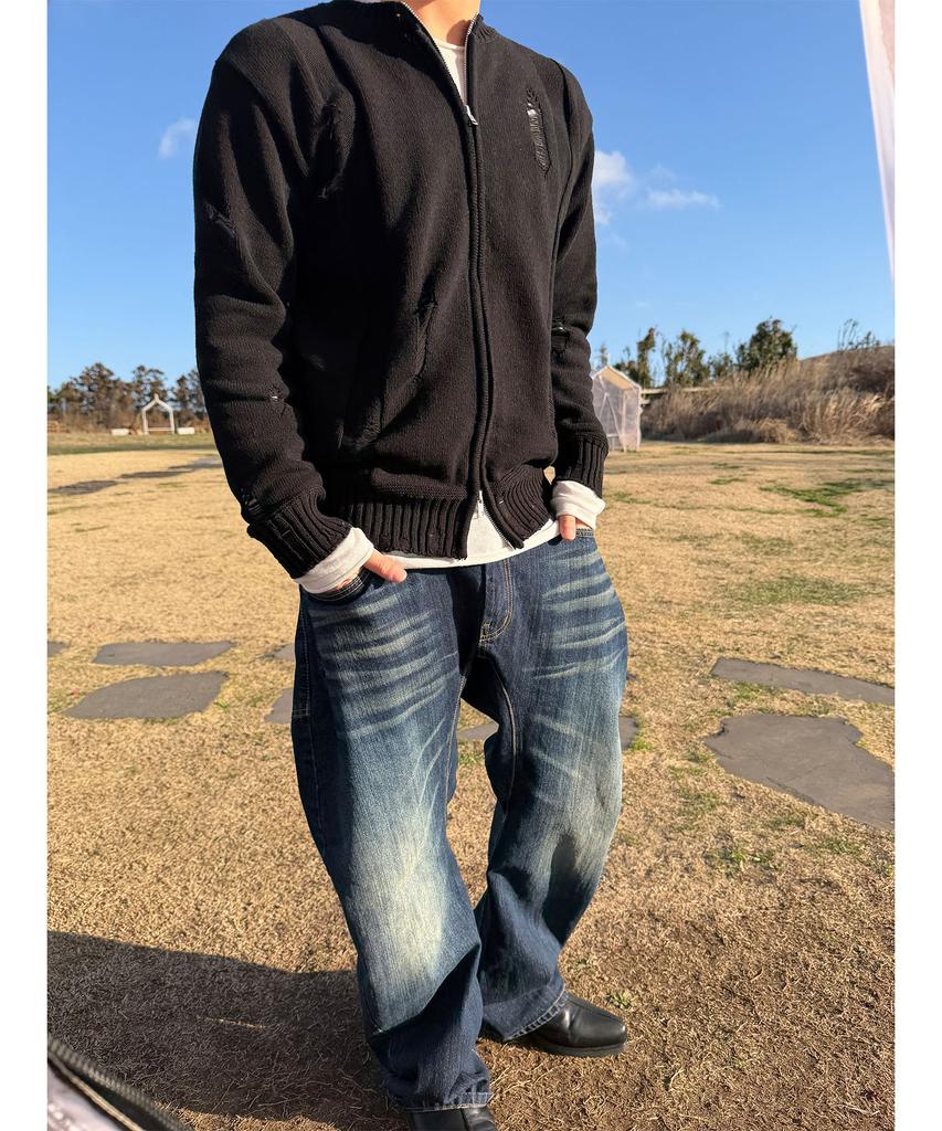 PARADIGMFILM [Ep.01] Damaged Japan Round Knit Zip-Up (Black)