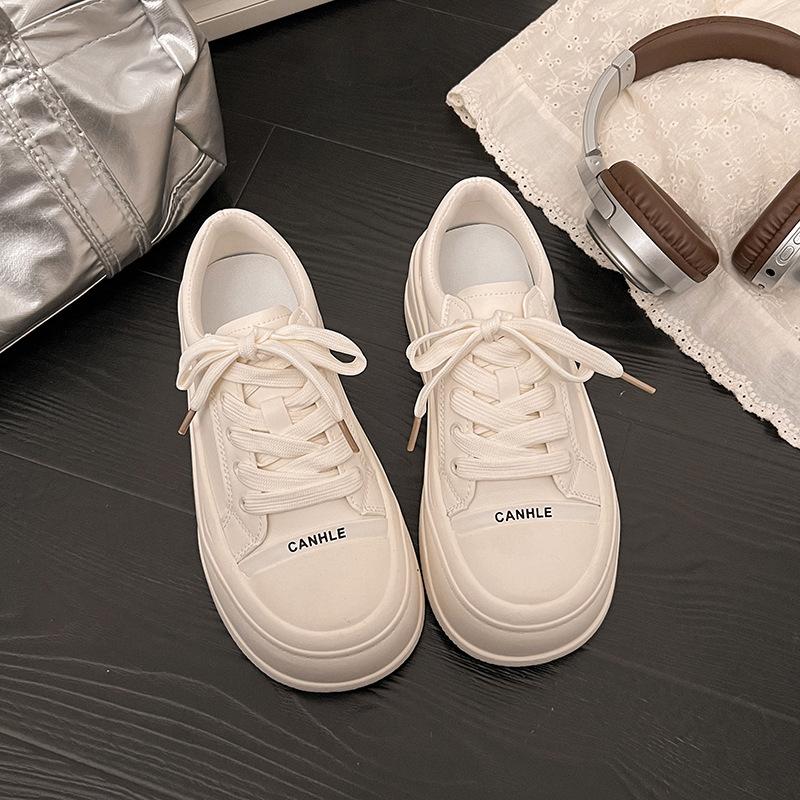 Leather little white shoes women's muffin thick baseplate shoes spring 2025 new small man height increase big head casual bread shoes
