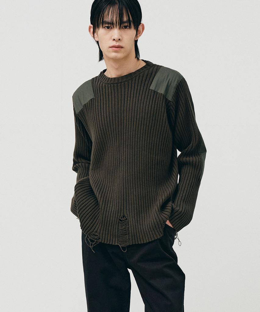 NOIRER Cotton Damaged Combat Knit (Khaki)