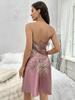Women's Sexy Camisole Nightgown Summer Thin Ice Silk Slip Dress Mid-length Cherry Print Loungewear