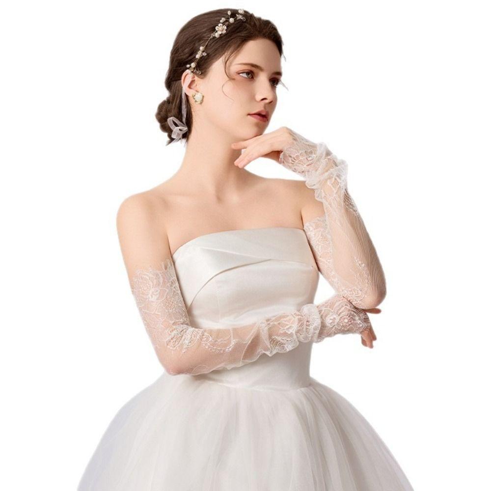 Guanti da Sposa Lunghi Bianco Nero Senza Dita Nuovi Guanti in Pizzo Banchetto