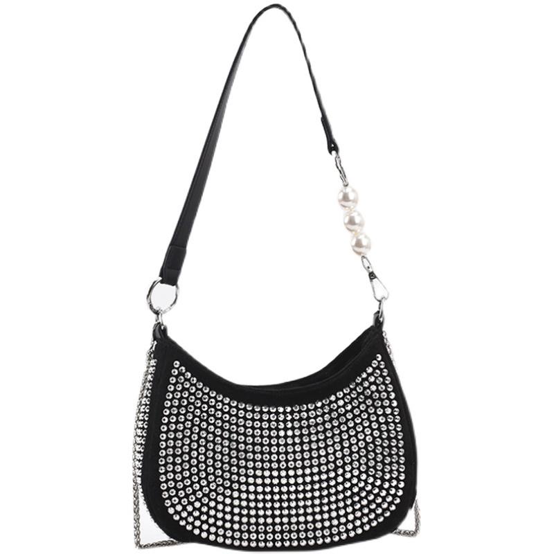 IELGY French niche design bright diamond bag female wild trendy chain messenger bag shoulder bag