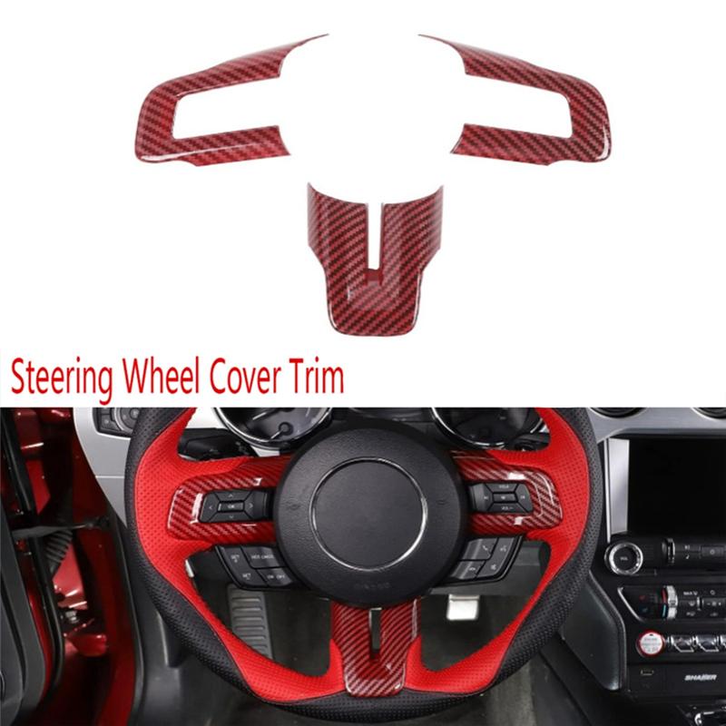 Carbon Fiber Red Steering Wheel Cover Trim Fit For Ford Mustang 2016- Interior Decoration Style Replacement Accessories