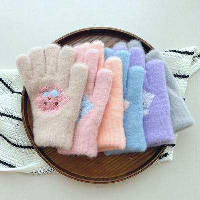 8-12 Jahre alte Kinderhandschuhe gestrickt Grundschüler zum Warmhalten im Winter Jungen und Mädchen niedlich Samt kältebeständig Cartoon Fingerlinie