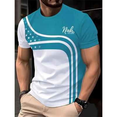Fashion Men's Short Sleeve T-Shirt Summer Outdoor Trend Round Neck Top Striped Gradient Printing OverSize Loose Men's Clothing