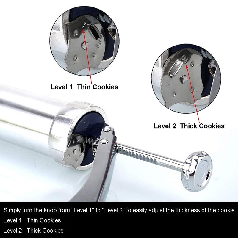 Cookie Press Gun Kit Stainless Steel Biscuit Press Cookie Gun Set with 20 Cookie Discs and 4 Nozzles for DIY Biscuit Maker JT441