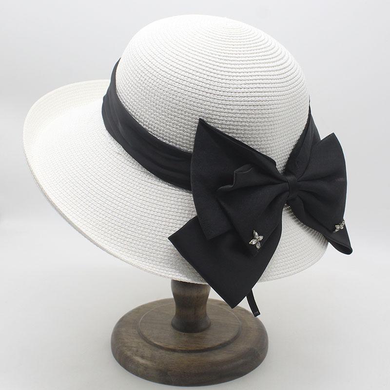 Hepburn big edge crimped basin hat bow sunshade straw hat bucket hat fashion sunscreen beach hat elegant sun hat