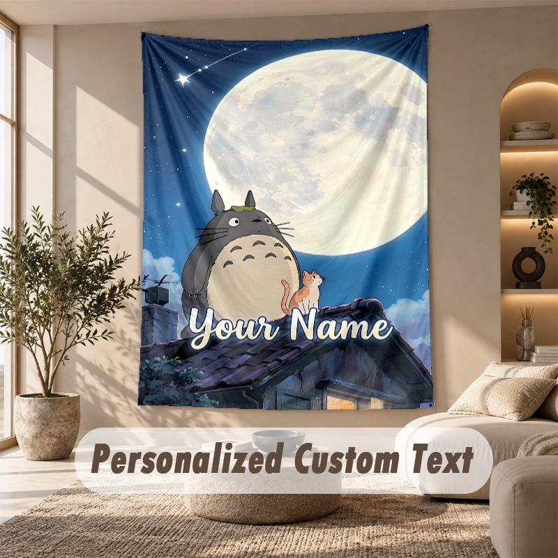 Tapestry Custom Name Text, Wall Hanging Tapestry Home Room DecorMy Neighbor Totoro