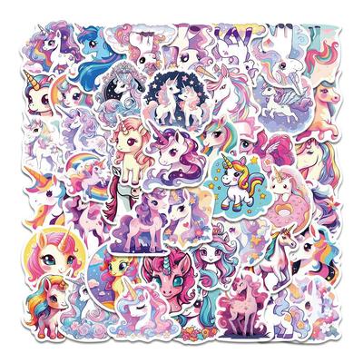 Dizüstü Bilgisayarlar, Bavullar, Su Şişeleri, Defterler, Telefonlar için 50 Su Geçirmez Karikatür Unicorn Etiketi - İhlal Etmeyen Tasarım