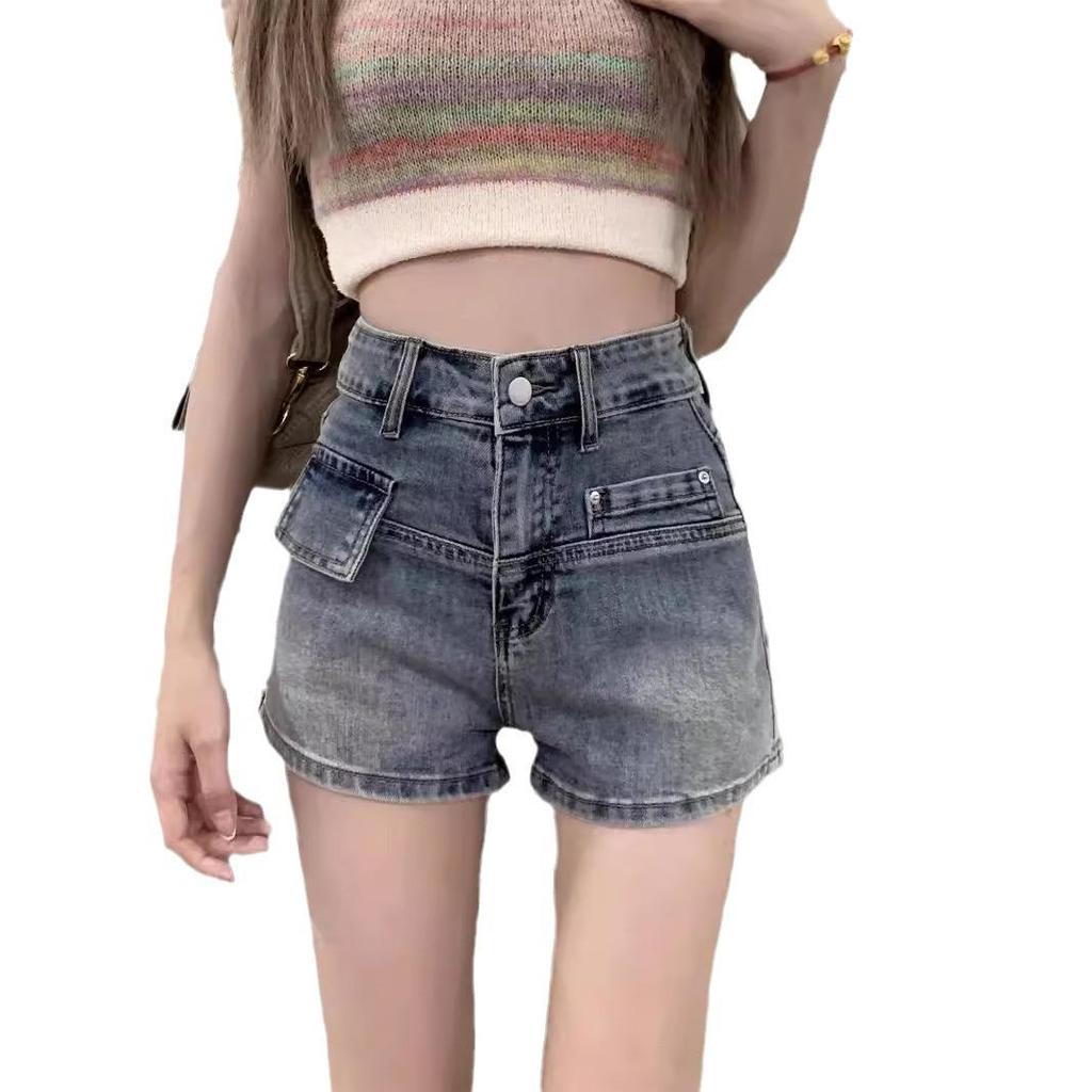 Spicy Girl Retro High Waist Denim Shorts: Women's Summer A-Line Slimming Wide Leg Trend
