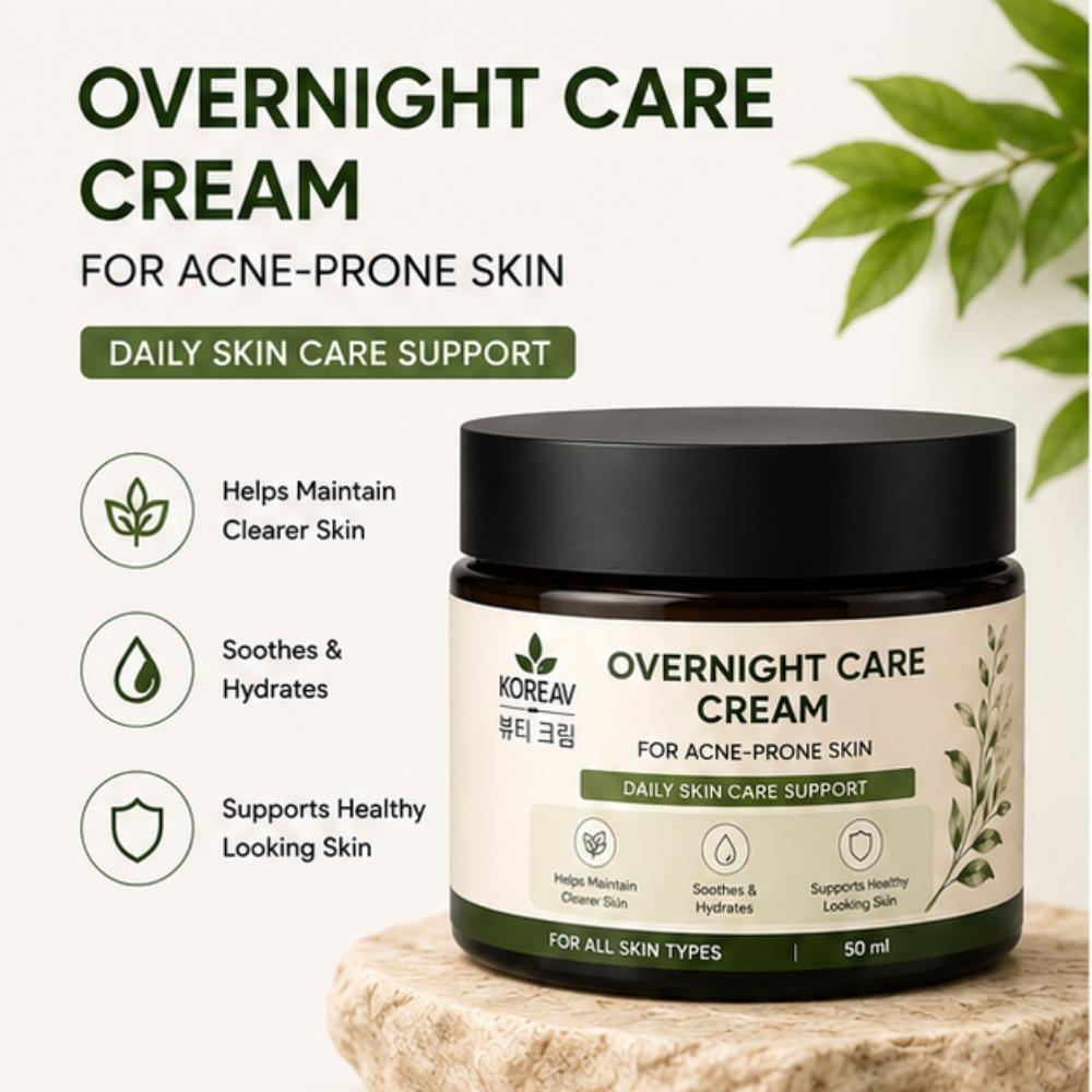 KOREAV Overnight Care Cream For Acne Prone Skin | Lightweight Night Cream 50ml