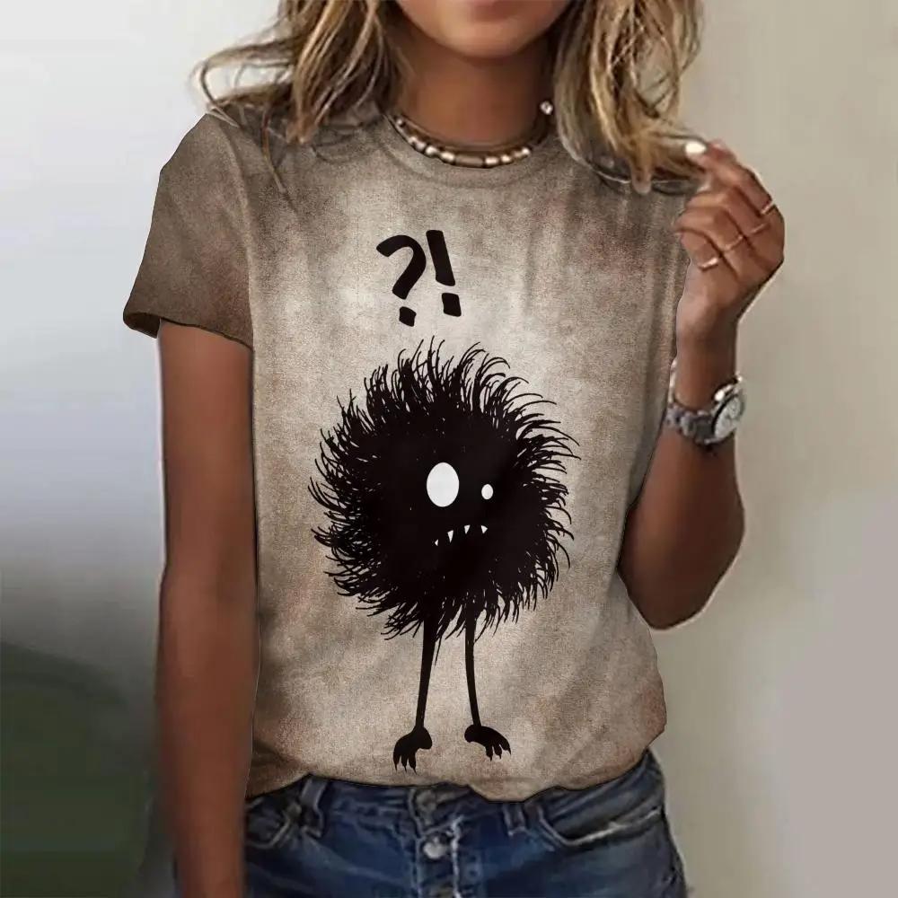 Summer Grey Funny Graphics 3D Print T-shirts Women Streetwear Casual Fashion Y2k Short Sleeve T Shirt O-neck Tees Tops Clothing