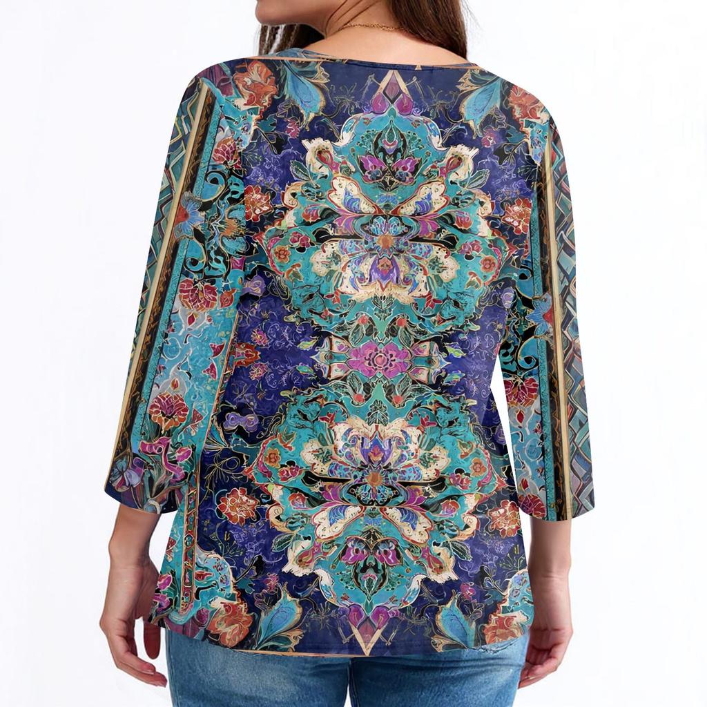 Women's T Shirt Print 3/4 Sleeve Fashion Basic V- Neck Regular Top