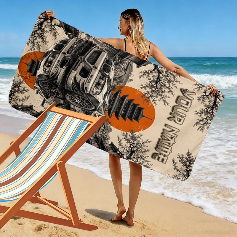 Name Custom Car posters Print Beach Towel, Large Soft Quick Dry Towel for Beach Camping Swimming