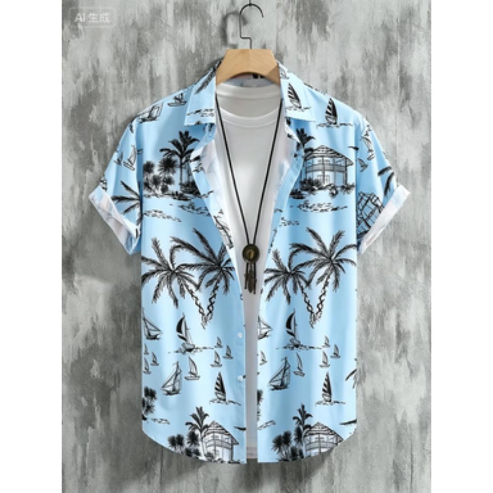 

Men s Casual Tropical Hawaiian Short Sleeve Button Shirt 6XL