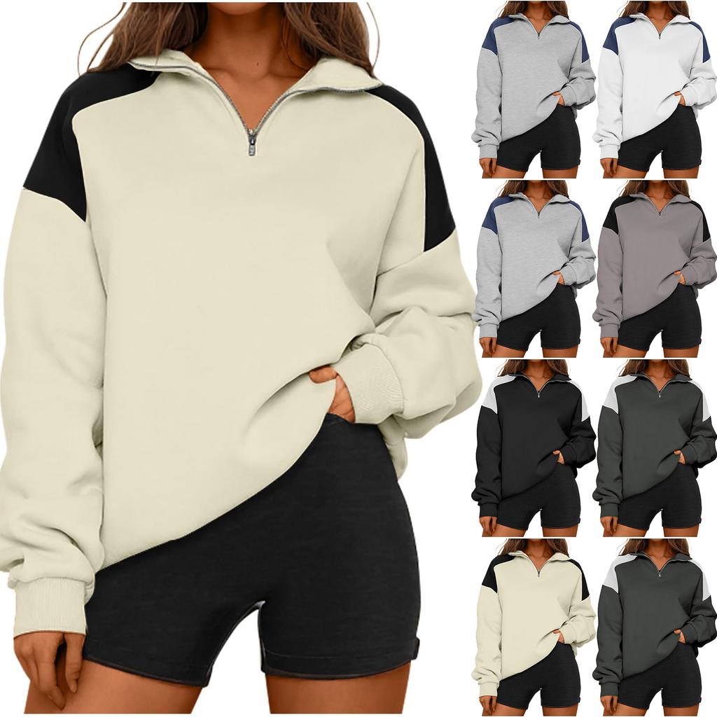 Womens Quarter Zip Pullover Sweatshirt Loose Fit Casual Plain Pullover Hoodie Lightweight Long Sleeve Top for Everyday Wear