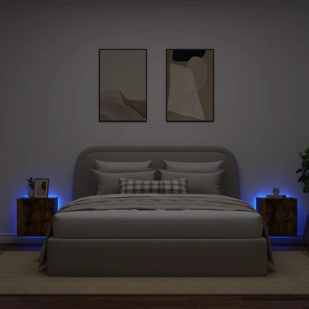 Vidaxl Ścienne Szafki Tv Z Led, 2 Szt., Przydymiony Dąb, 40,5X35X40 Cm