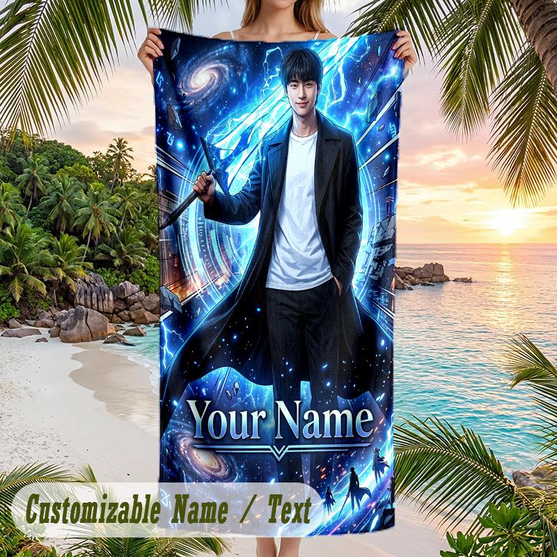 Solo Leveling Beach Towel, Personalized Custom Name Text, Quick Dry Large Absorbent Towel For Beach Pool