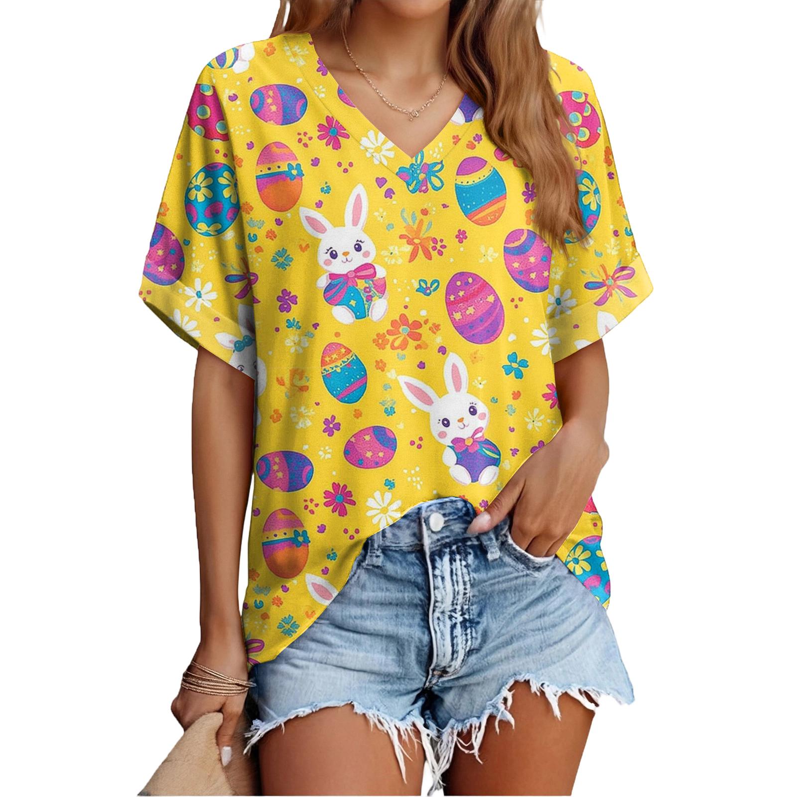 

Женская модная повседневная универсальная летняя футболка с коротким рукавом и пасхальным принтом, облегающая M