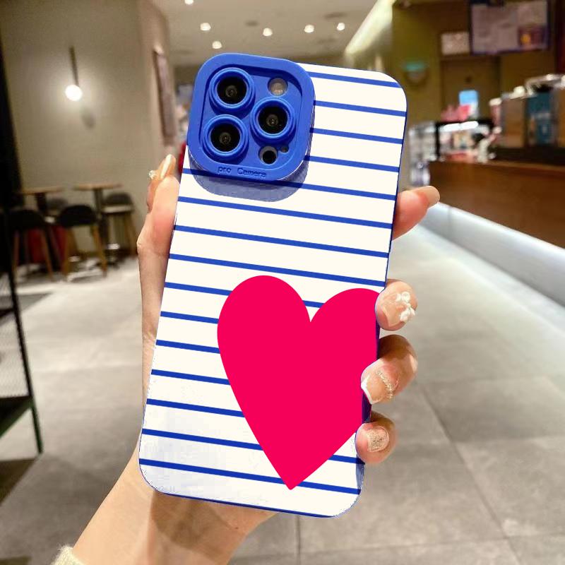 For iPhone 17 Pro Max Valentines Pink Heart White Striped Phone Case For iPhone 16 15 14 13 12 11 Air XS XR X 7 8Plus 16e Cover