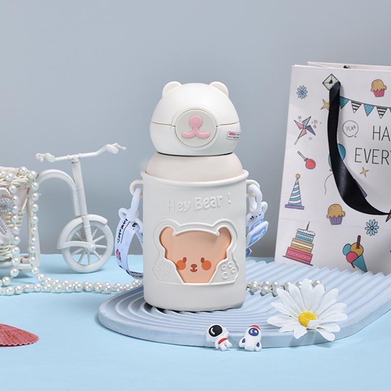 Childrens 316 Stainless Steel Vacuum Flask Large-capacity Lightweight Suction Cup Adorable Bear Vacuum Bouncing Cup