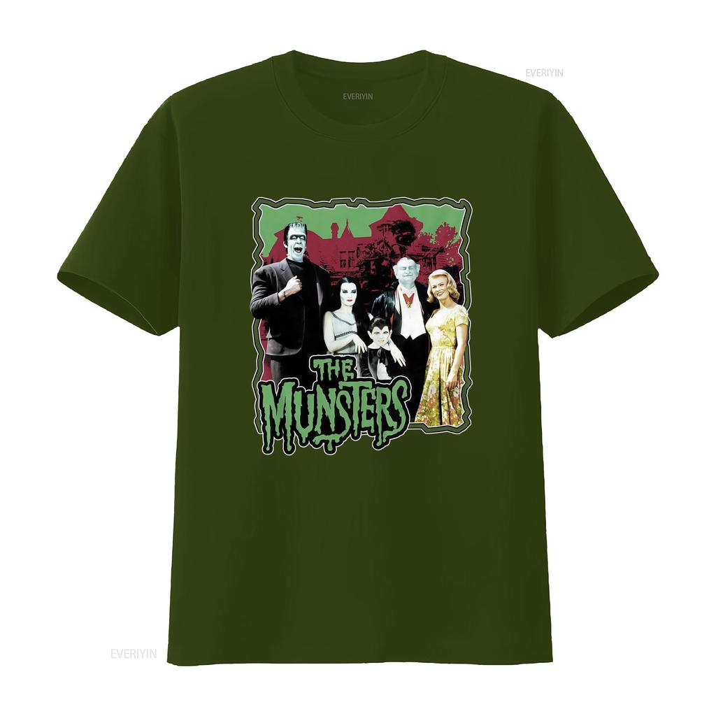 Vintage Retro The Munsters Classic Monster Family Tv Show Print Casual T Shirt Vintage Washed Homme Fashion Stretched Slightly