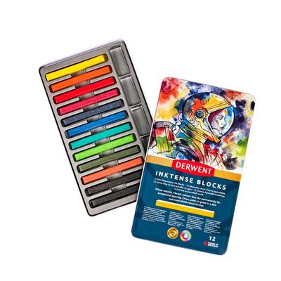 Derwent Inktense Akvarellset i Metall 2300442 Block, 12-Färgers Etui,