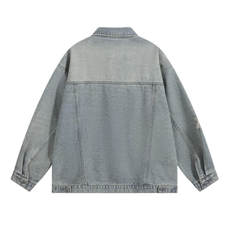 Men Denim Jacket 2025 Men Ripped Hole Single Breasted Coats Man Spliced Outerwear Jackets Pockets Casual Loose Washed Distressed Jackets