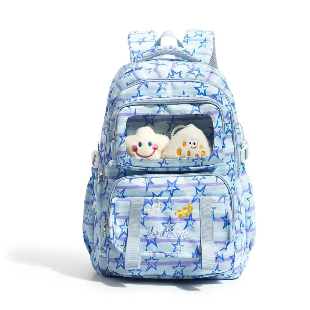 Schoolbag New Middle and High School Students Schoolbag Spine Protection Large Capacity Plaid Backpack Fashion Star Leisure Travel Backpack