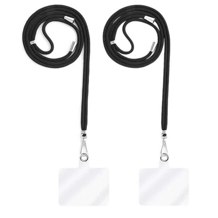 Cordon Tour de Cou - Phonillico® - Lot de 2 - Réglable - Noir - Lanière Transparente