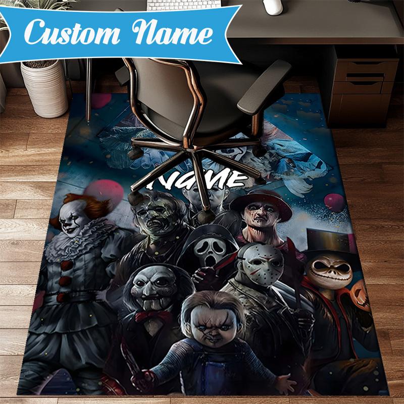 Custom Name Halloween Horror Christmas Rug for Living Room, Game Rooms, Office, Bedroom, Floor Mat Playful Design, fan gifts Christmas decor
