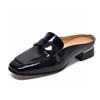 Slippers Women's Outer Wear 2025 Summer Two Heights Square Buckle Cow Patent Leather Low Heel Bag Head Half Drag Square Head Women's Cool Slippers