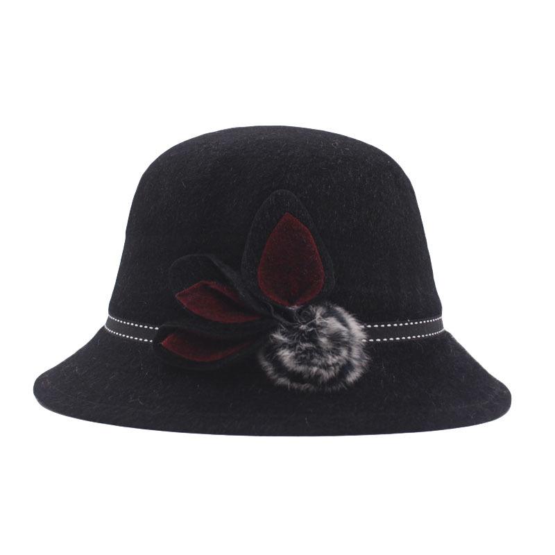 Autumn and winter women woolen basin hat thickened middle-aged mother bucket hat grandma hat in the elderly hat