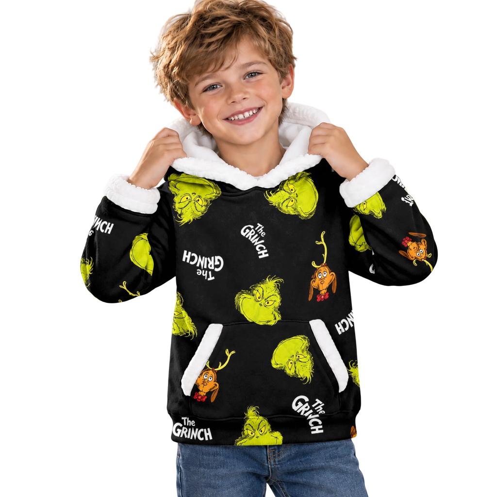 Kids Long Sleeve Christmas Print Hoodie, Casual Fashion Hooded Top for Winter Holiday
