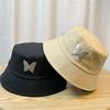 Iron Butterfly Embroidered Hat for Women, Summer Large Head Circumference Flat-Top Fisherman Hat, Plus Size Sun Hat, Face Slimming, Trendy for Men