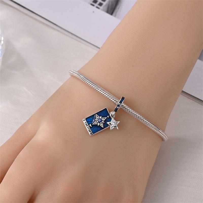 Charms Copper Blue Star Tarot Card Bead Charms Fit Original Charm Bracelet Necklace Beads Diy Jewerlry Accessories