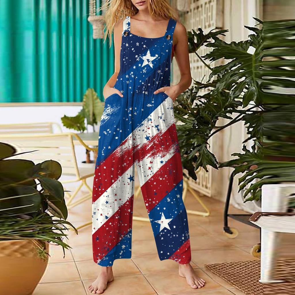 Women’s Casual Sleeveless Jumpsuit With Printed Jumpsuit, Fashionable And Loose Jumpsuit