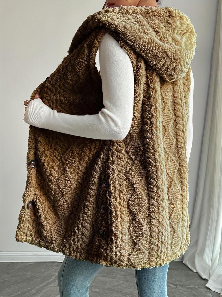 Wendbarer Plüsch-Kapuzen-Strickwesten-Cardigan für Damen - Einfarbig, Lässig, Herbst/Winter-Stil