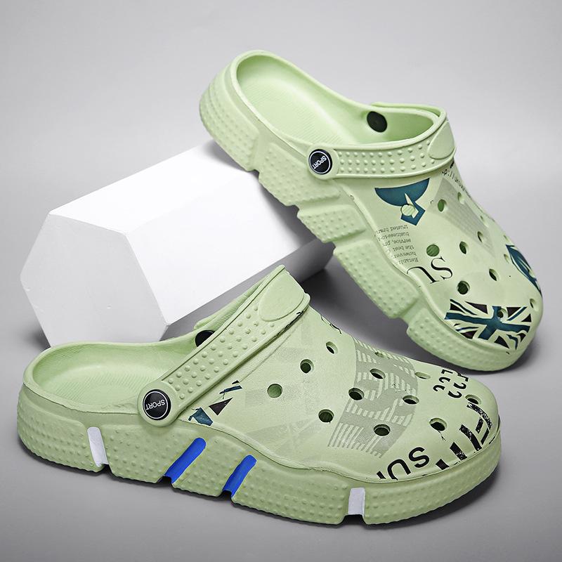 

Туфли с дырками Мужская нескользящая верхняя одежда с дырками Камуфляжная двойного назначения Сумка на голову Тапочки большого размера Мужские пляжные сандалии Мужские 46 зелёный