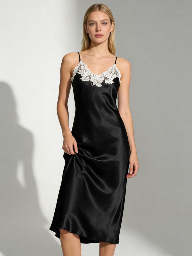 High-Definition Lace-Edge Acetate Dress for Seaside Vacations, Weddings, and Parties