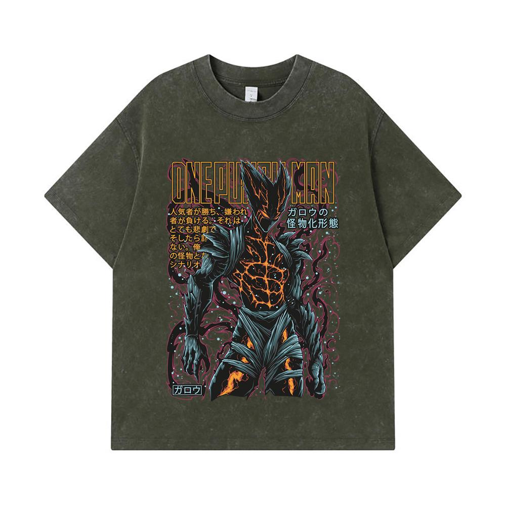 275 GSM Washed T-shirts 100% Cotton One Punch Man V8 Garou Print Unisex Heavy Cotton T Shirt S
