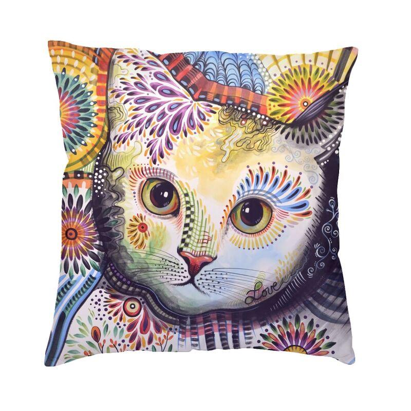 Colorful Cats Painting Pillow Case Home Decorative Kawaii Kitty Cushion Cover Throw Pillow For Car Double-Sided Printing