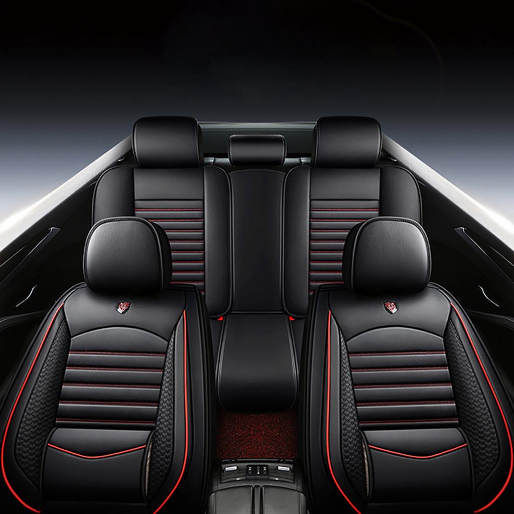 Universal Leather Car Seat Covers for SUVs Sedans Trucks Breathable Elegant Easy-Clean Comfortable Fit Airbag Port Waterproof