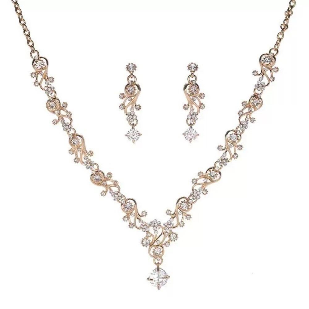 Rhinestone Bridal Jewelry Sets Shiny Necklace Earring Set  Valentine Day Gifts