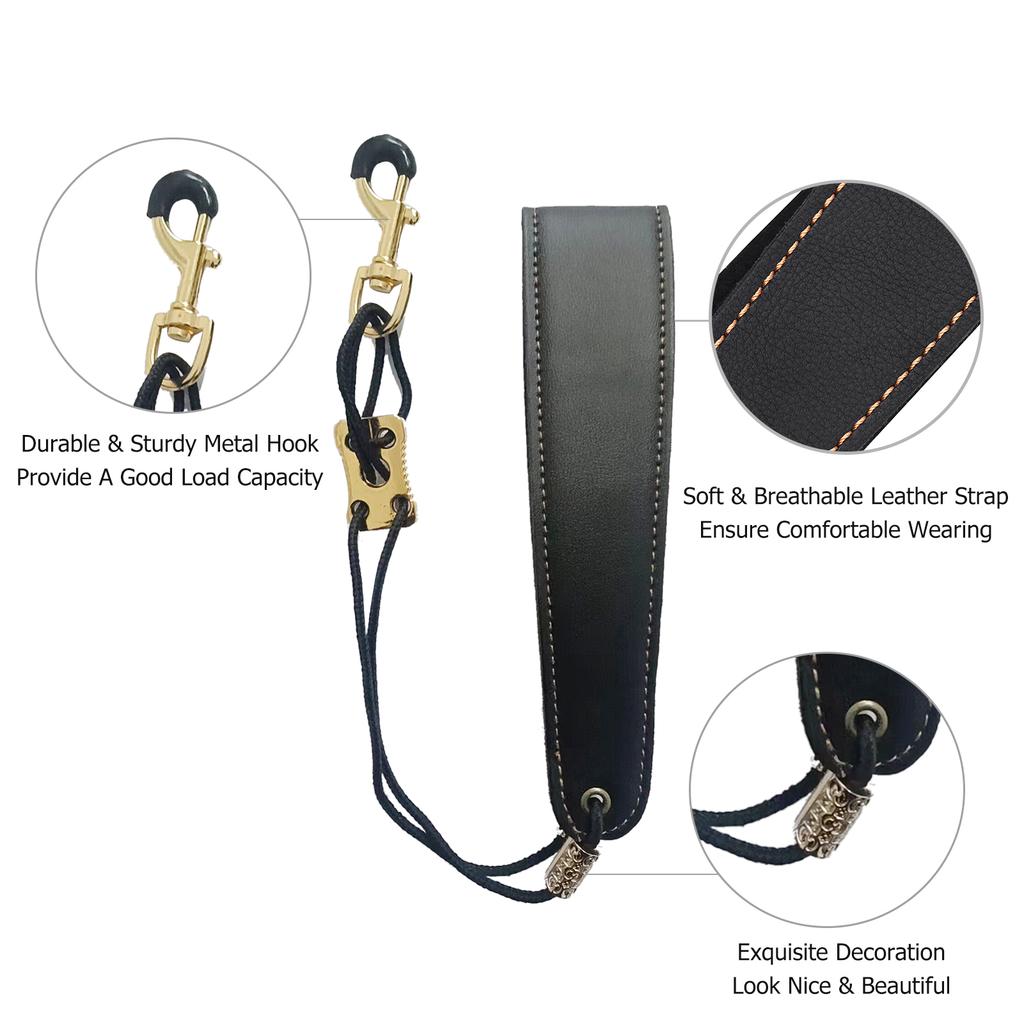 Saxophone Neck Strap Soft Leather Padded Sax Strap with Metal Hook for Saxophones Clarinets