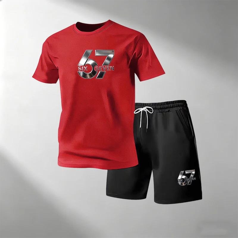 Hot Sale Men's 2 Piece T-Shirts Sets O-Neck Short Sleeve + Sports Shorts Breathable Quick Dry Casual Gym Home Outdoor Summer