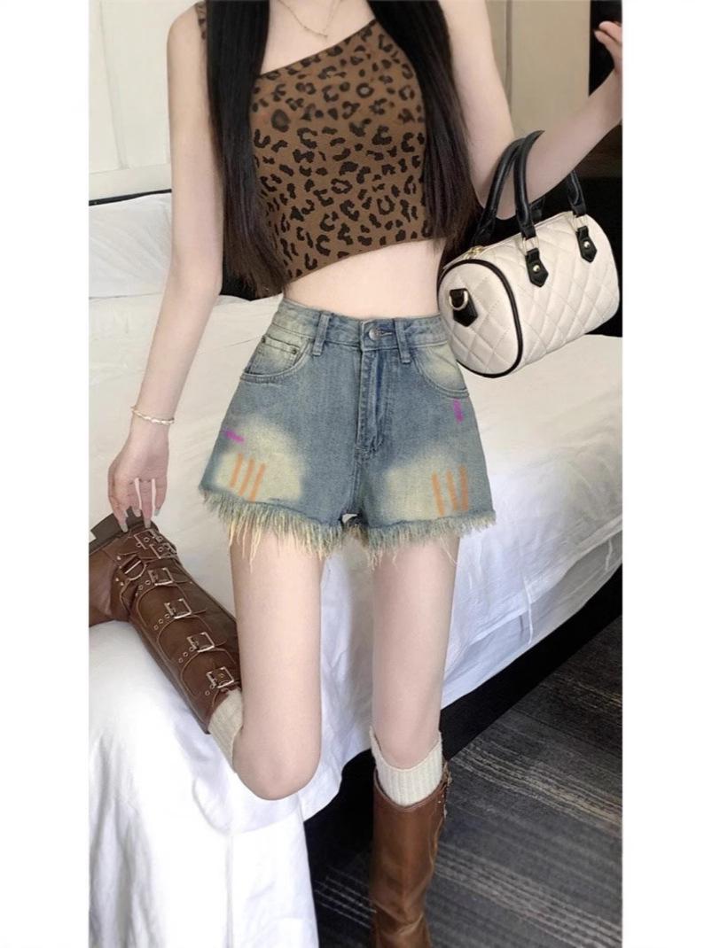 

Women s 2024 Summer High-Waist A-Line Retro Denim Graffiti Shorts Extra Small