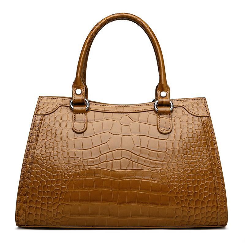 Stylish Brown Croco-Embossed Cowhide Tote Bag – Lightweight & Elegant for Travel